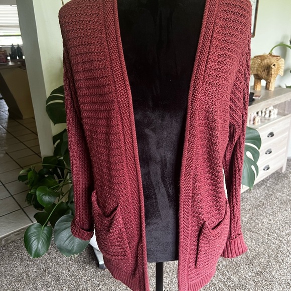 Pink Rose Burgundy Knit Cardigan - Picture 1 of 8